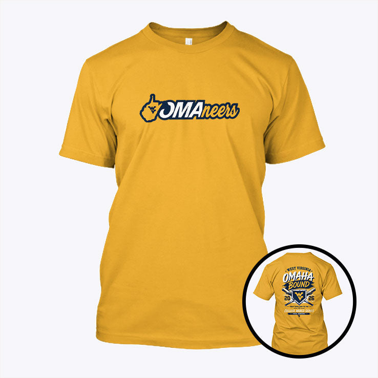 West Virginia Mountaineers Omaha Bound 2026 College World Series WVU Baseball T Shirt Unisex