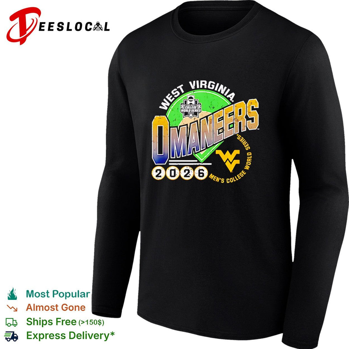 West Virginia Omaneers 2026 Men’s College World Series baseball distressed logo art shirt Unisex