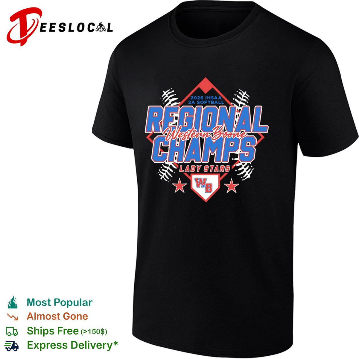 Western Boone Lady Stars 2026 IHSAA 2A Softball Regional Champs shirt Unisex