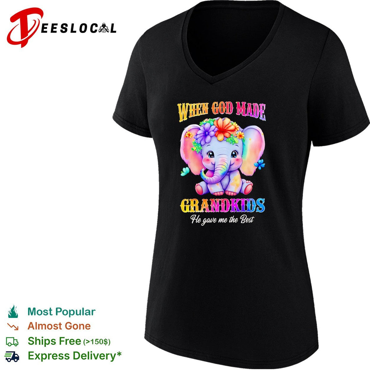 When God Made Grandkids He gave me the Best cute elephant floral rainbow shirt Unisex