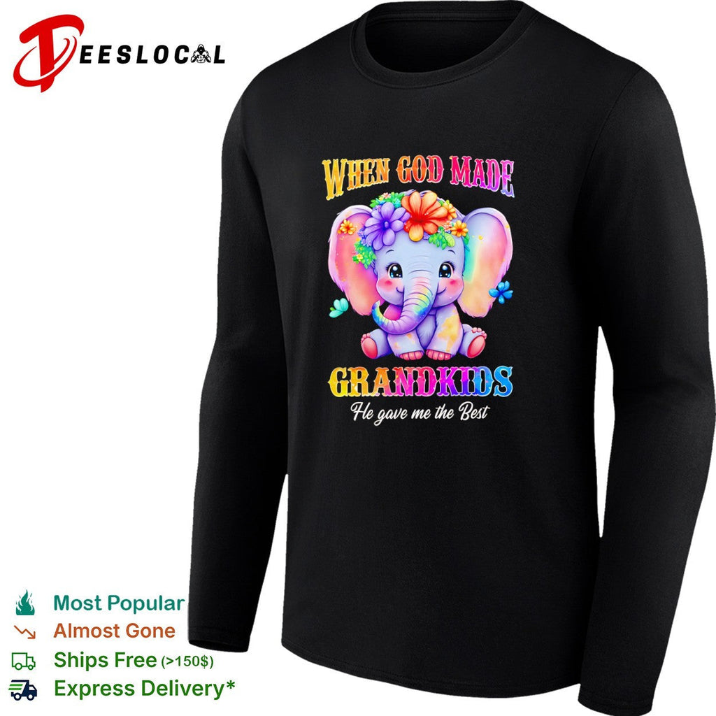 When God Made Grandkids He gave me the Best cute elephant floral rainbow shirt Unisex