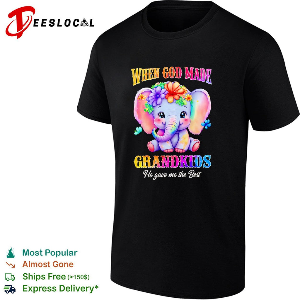 When God Made Grandkids He gave me the Best cute elephant floral rainbow shirt Unisex