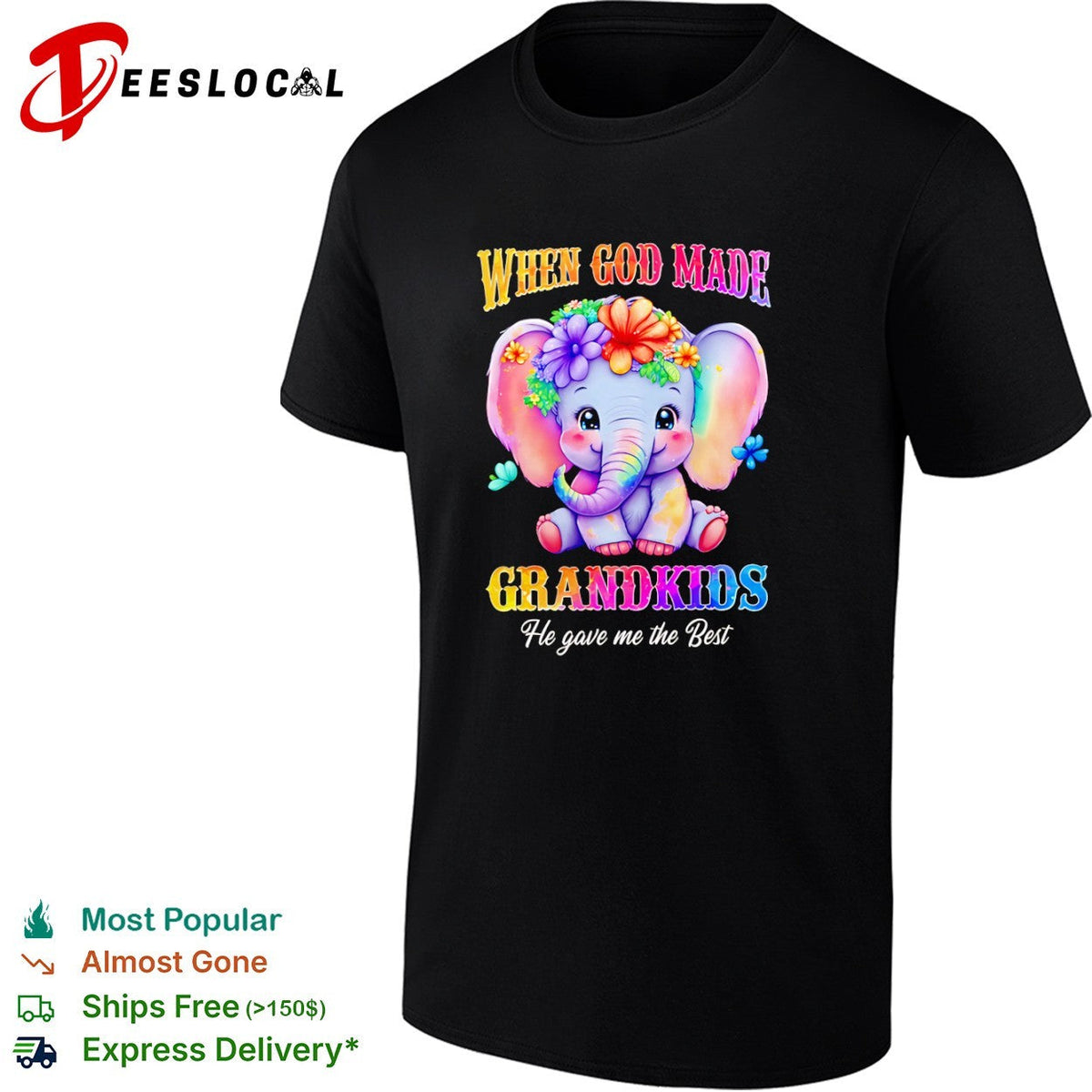 When God Made Grandkids He gave me the Best cute elephant floral rainbow shirt Unisex