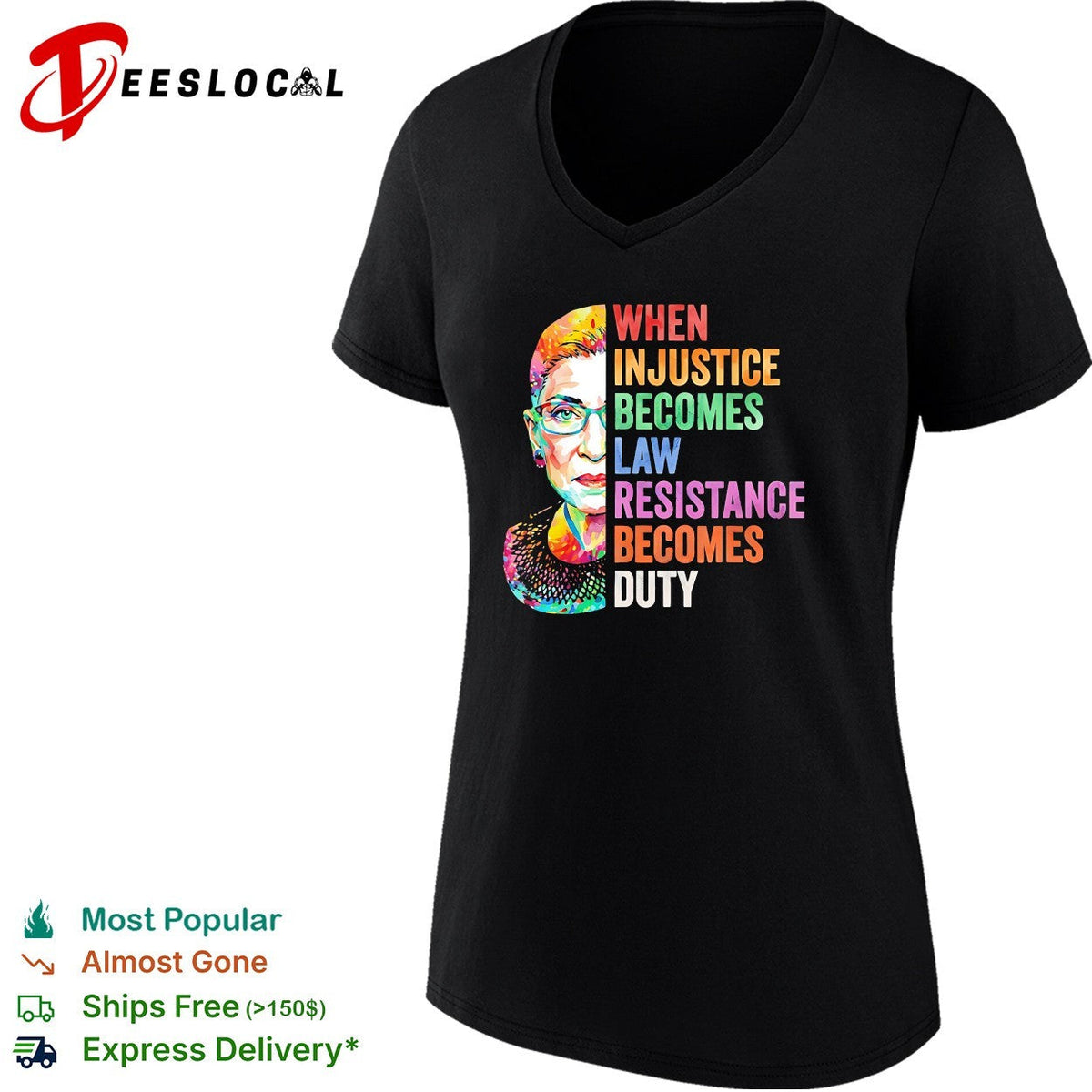 When injustice becomes law resistance becomes duty RBG portrait pop art quote shirt Unisex