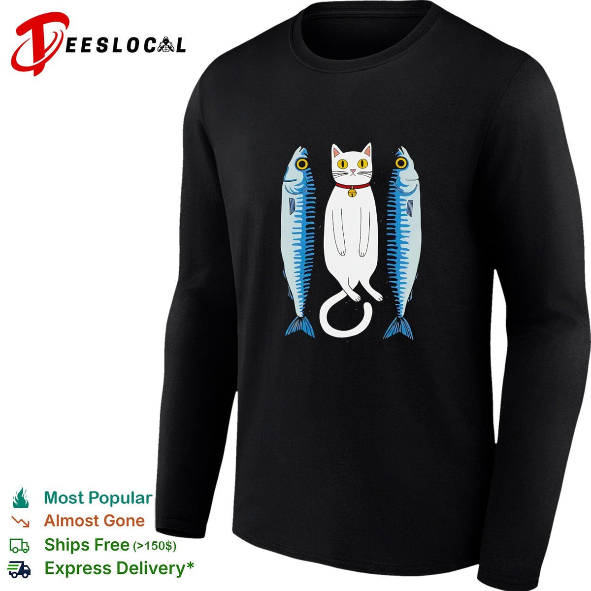 White cat with two fish meme shirt Unisex