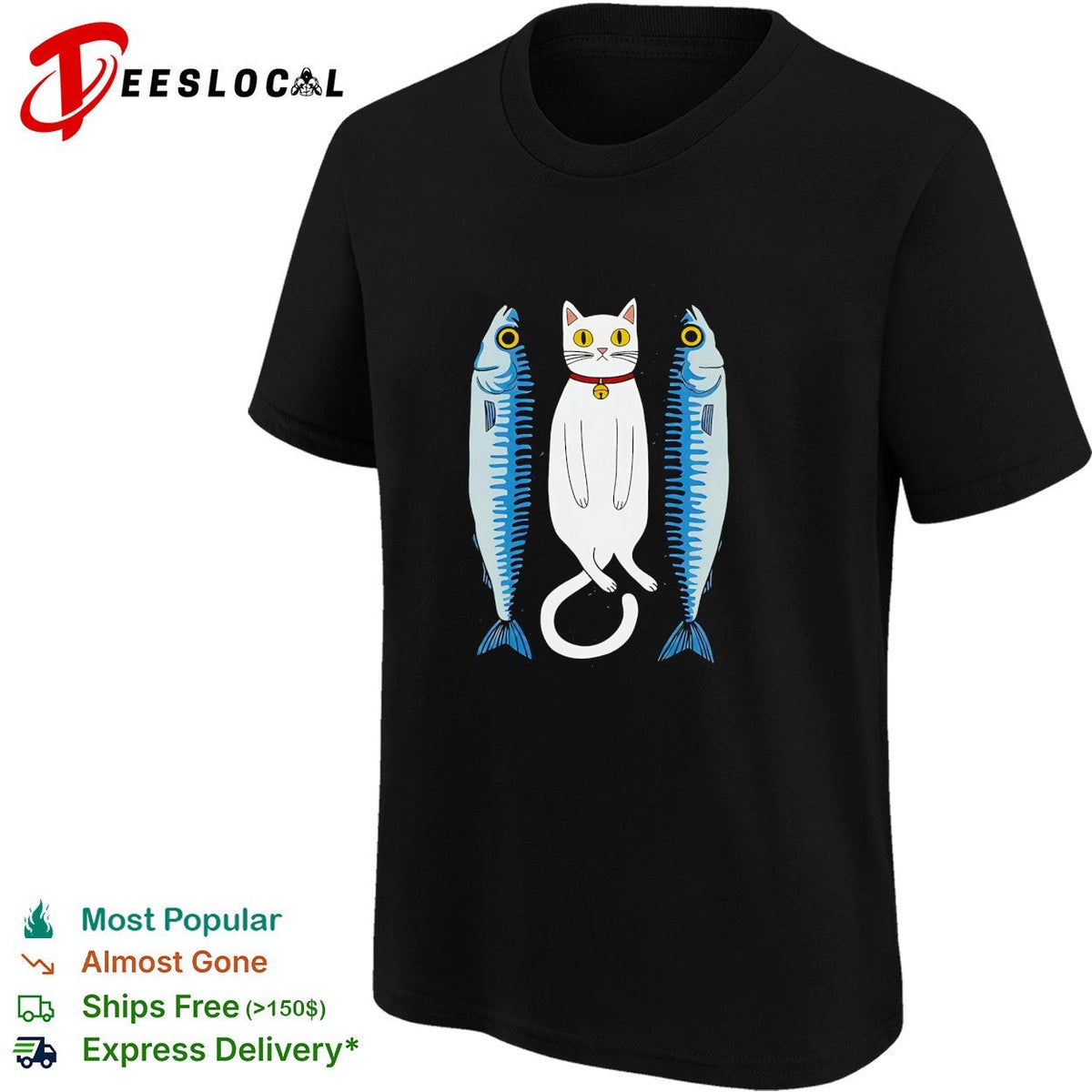 White cat with two fish meme shirt Unisex