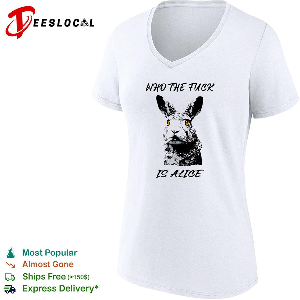 Who the fuck is Alice Rabbit smoking a cigarette funny parody art t shirt Unisex