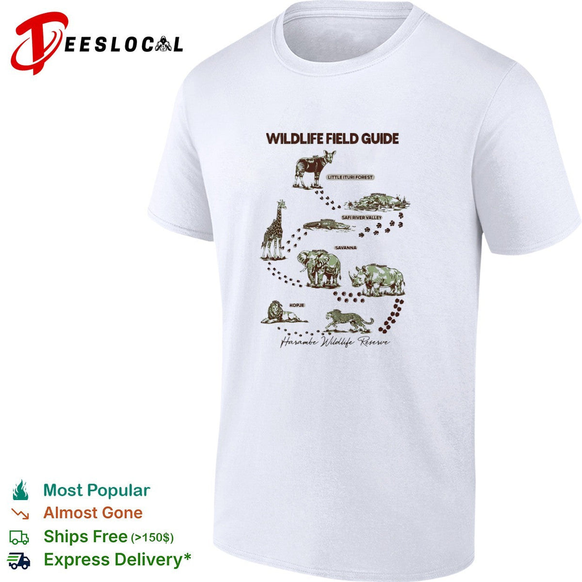 Wildlife Field Guide Harambe Wildlife Reserve Okapi Hippo Crocodile Elephant shirt Unisex
