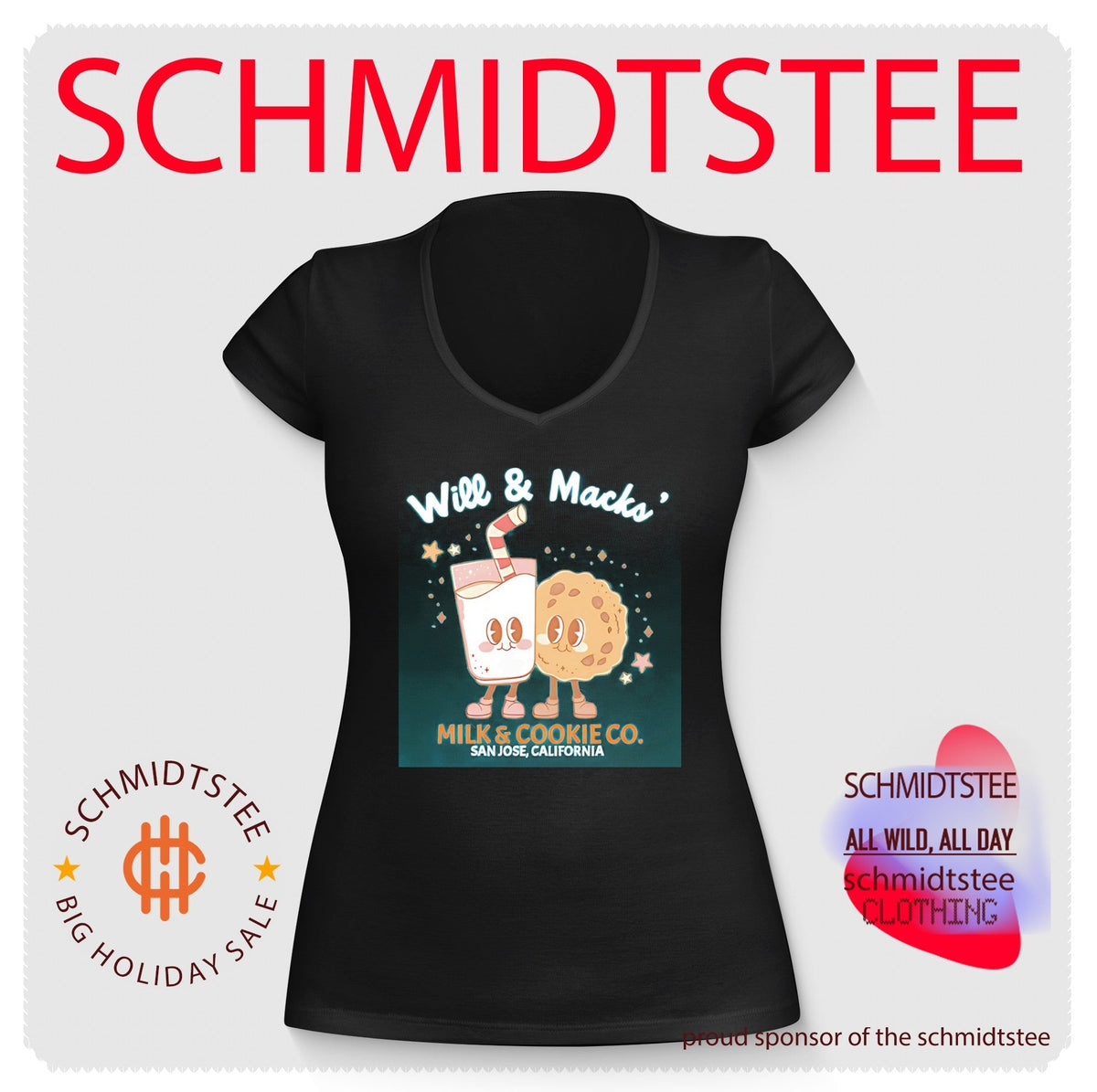 Will and Macks’ Milk and Cookie CO graphic shirt. Unisex