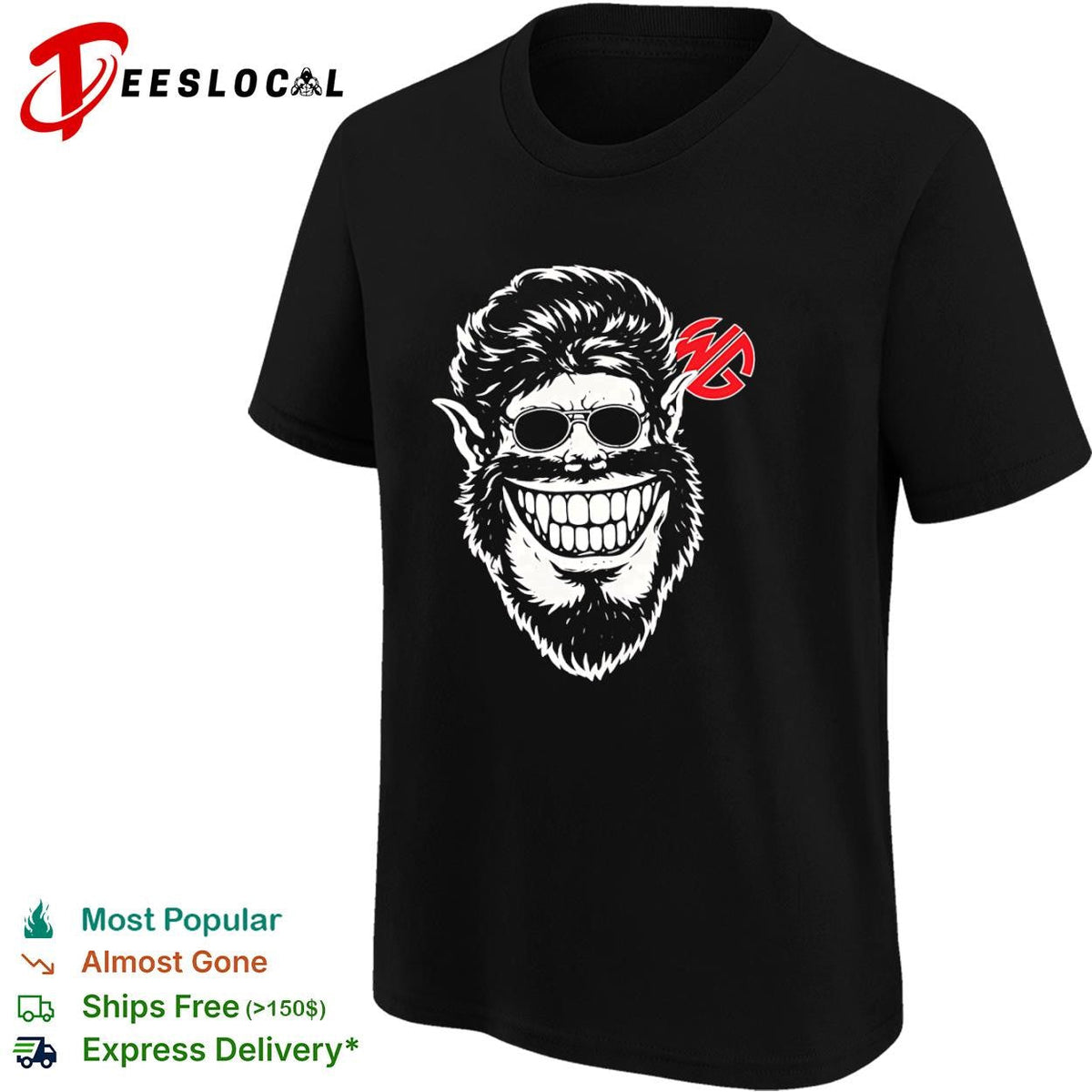 Wolfman grinning werewolf head with sunglasses classic horror monster shirt Unisex