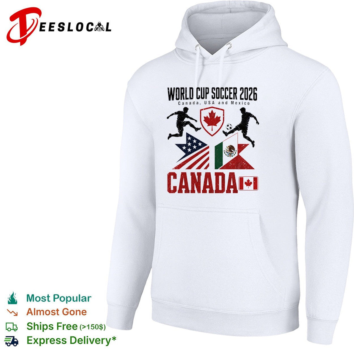 World Cup Soccer 2026 Canada USA and Mexico soccer players flags shirt Unisex