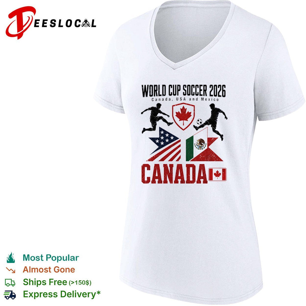World Cup Soccer 2026 Canada USA and Mexico soccer players flags shirt Unisex