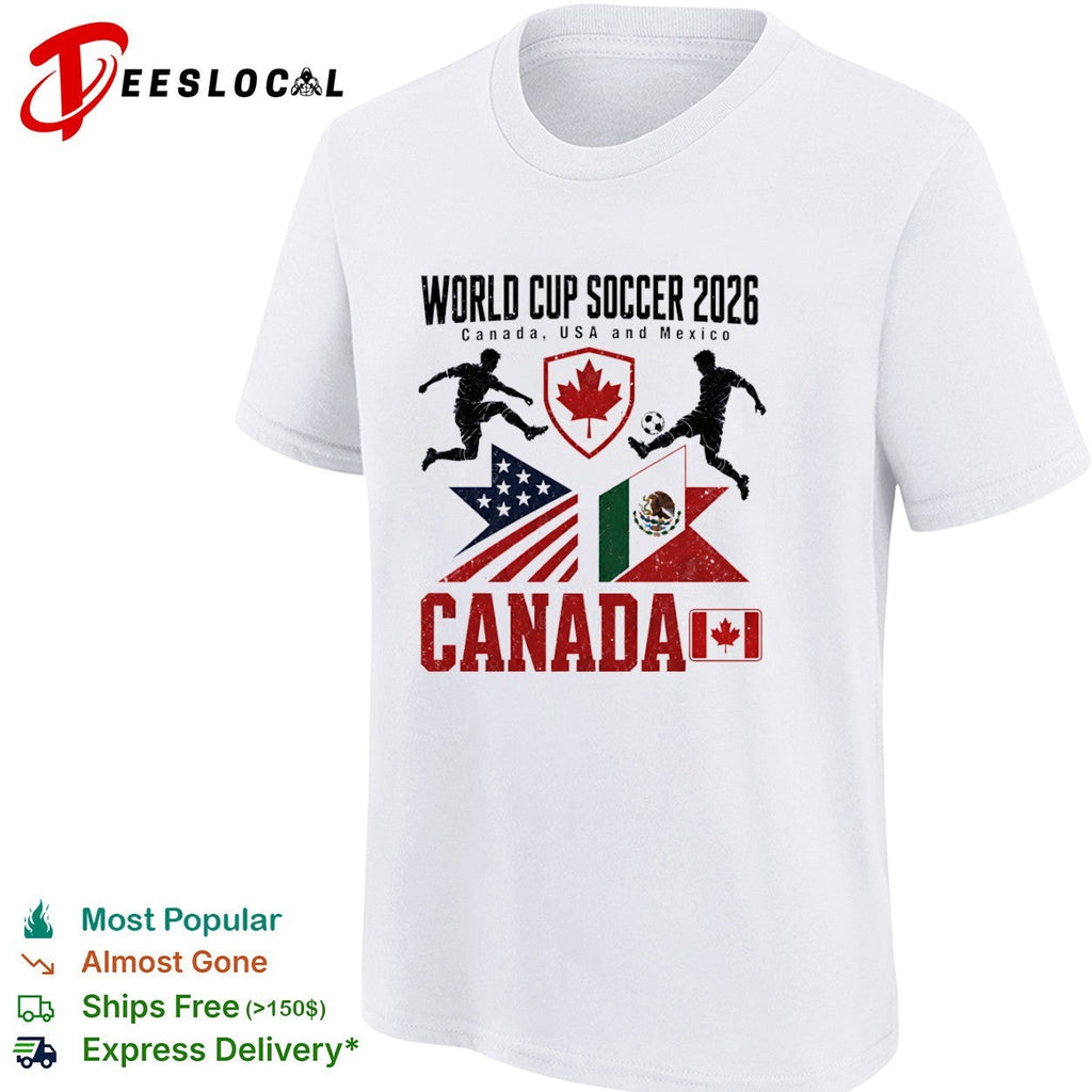 World Cup Soccer 2026 Canada USA and Mexico soccer players flags shirt Unisex