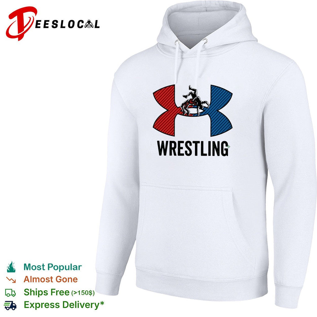 Wrestling red and blue wrestler silhouette icon bold lettering graphic shirt Unisex