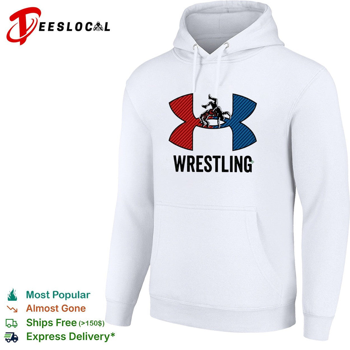Wrestling red and blue wrestler silhouette icon bold lettering graphic shirt Unisex