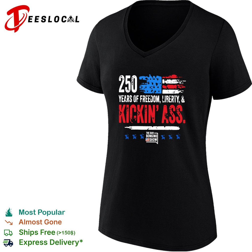 USA 250 years freedom liberty kickin’ ass USA flag patriotic bold text shirt Unisex