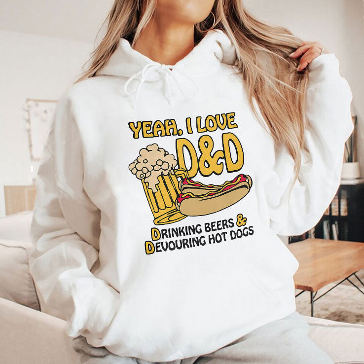 Yeah I Love D&D Drinking Beers And Devouring Hot Dogs Shirt Unisex