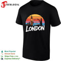 London skyline Big Ben and London Eye sunset retro color stripes graphic shirt Unisex