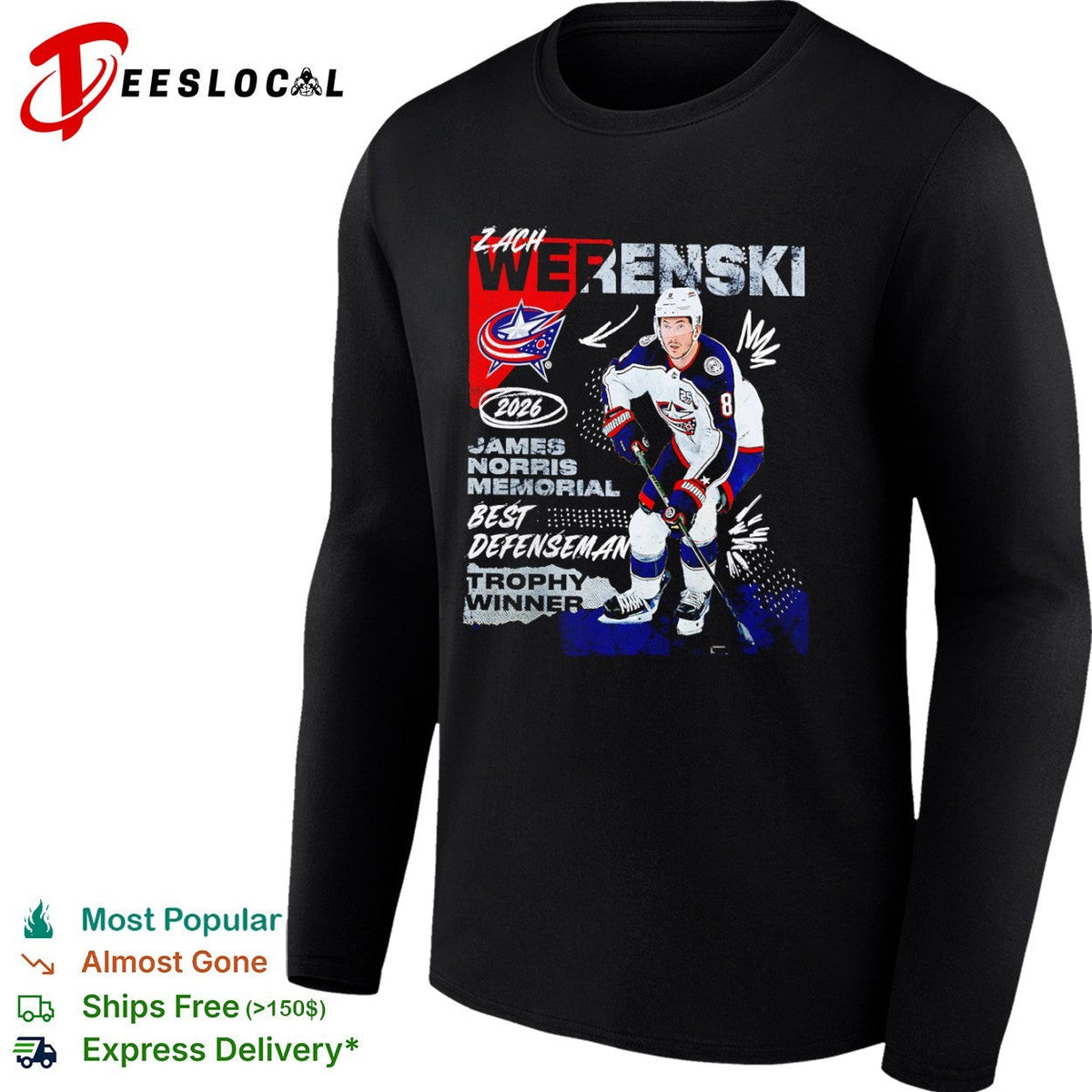 Zach Werenski Columbus Blue Jackets 2026 James Norris Memorial Trophy Winner shirt Unisex