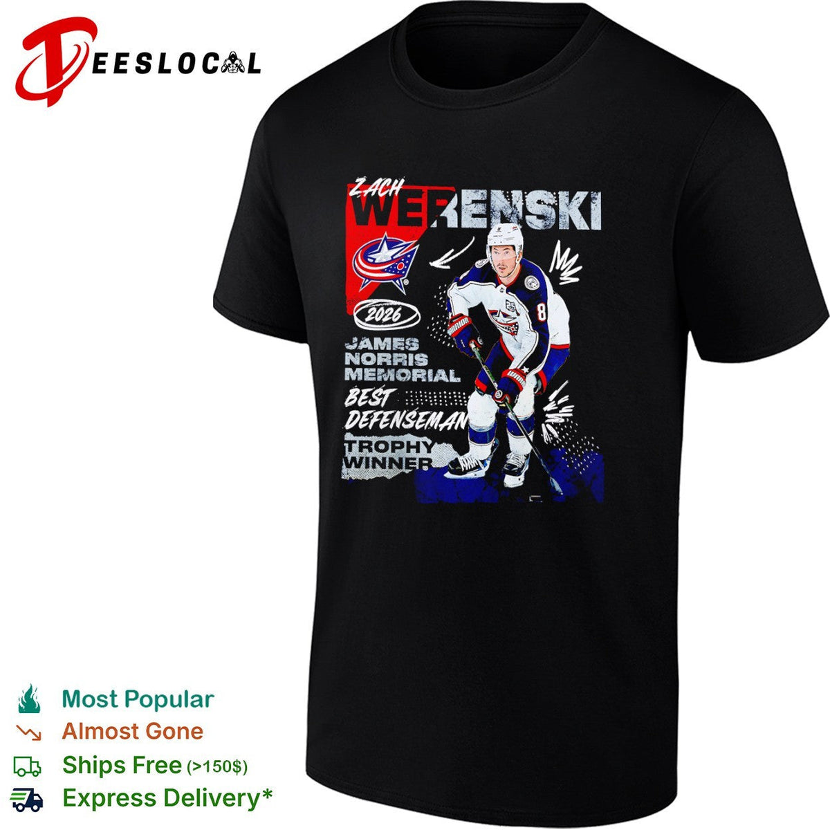 Zach Werenski Columbus Blue Jackets 2026 James Norris Memorial Trophy Winner shirt Unisex