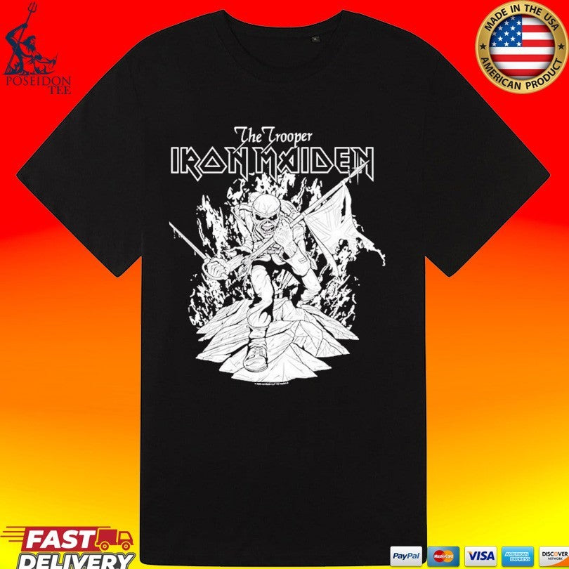 Amplified Iron Maiden Black And White Flames Unisex