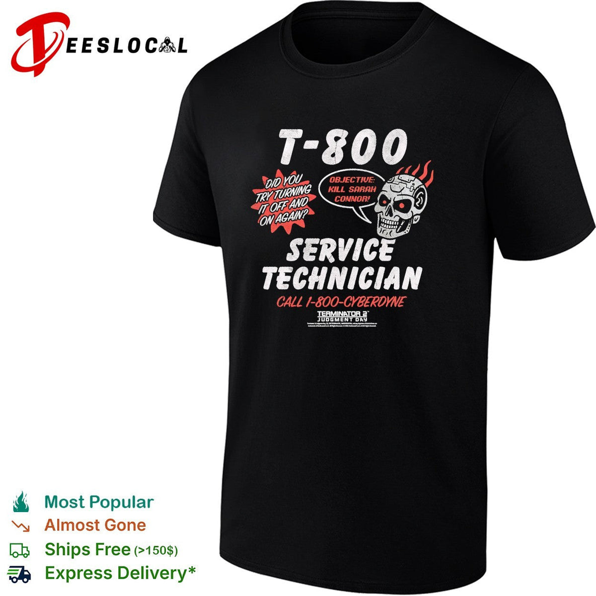 T-800 service technician Terminator 2 Judgment Day skull flames shirt Unisex