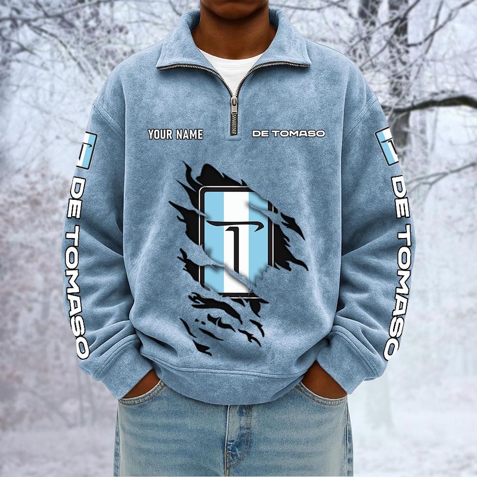 De Tomaso Custom Name Quarter Zip Pullover Sweatshirt - Multicolor