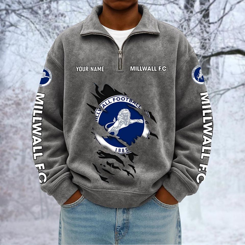 Millwall Custom Name Quarter Zip Pullover Sweatshirt - Multicolor