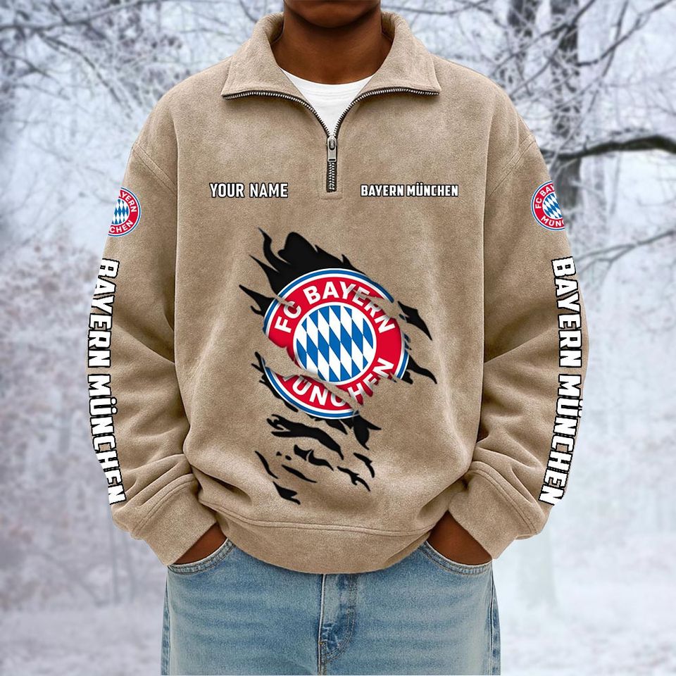 Bayern Munchen Custom Name Quarter Zip Pullover Sweatshirt - Multicolor