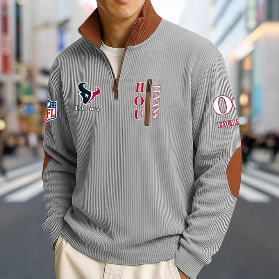 Customized Houston Te-xan-s Striped Quarter-Zip Sweatshirt