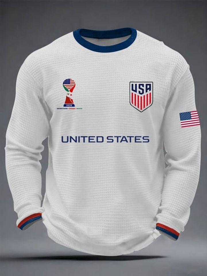 Men's USA Soccer Supporter Print Waffle Sweatshirt, USA World Cup 2026 Sweatshirt