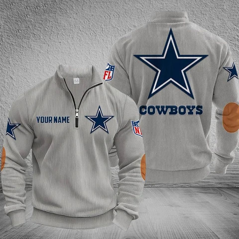 Customized Dallas Cow-boy-s Striped Quarter-Zip Sweatshirt