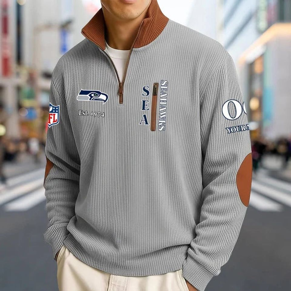 Customized Seattle Striped Quarter Zip Sweatshirt