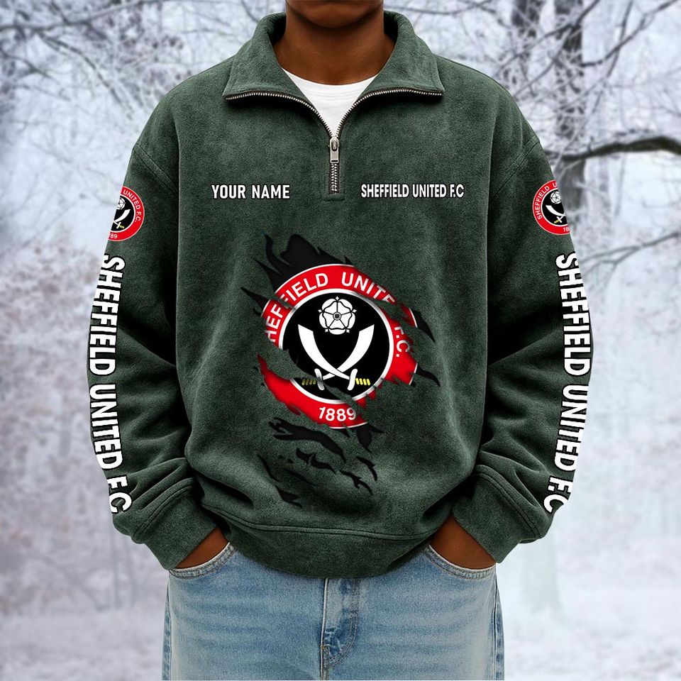 Sheffield United Custom Name Quarter Zip Pullover Sweatshirt - Multicolor