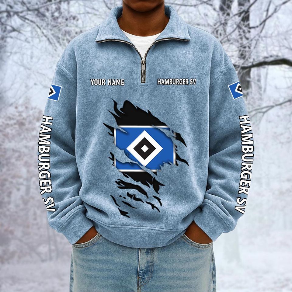 Hamburger SV Custom Name Quarter Zip Pullover Sweatshirt - Multicolor