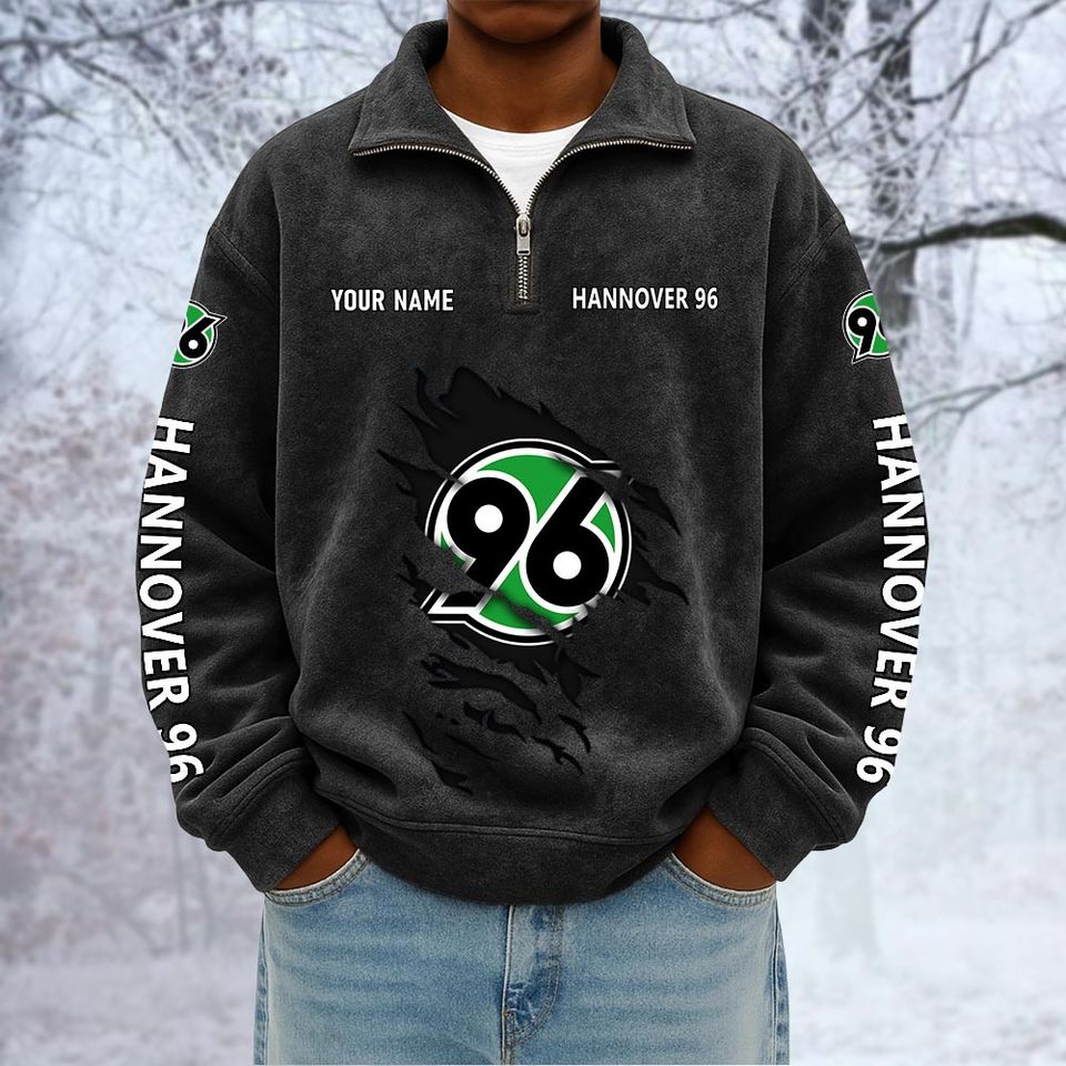 Hannover 96 Custom Name Quarter Zip Pullover Sweatshirt - Multicolor