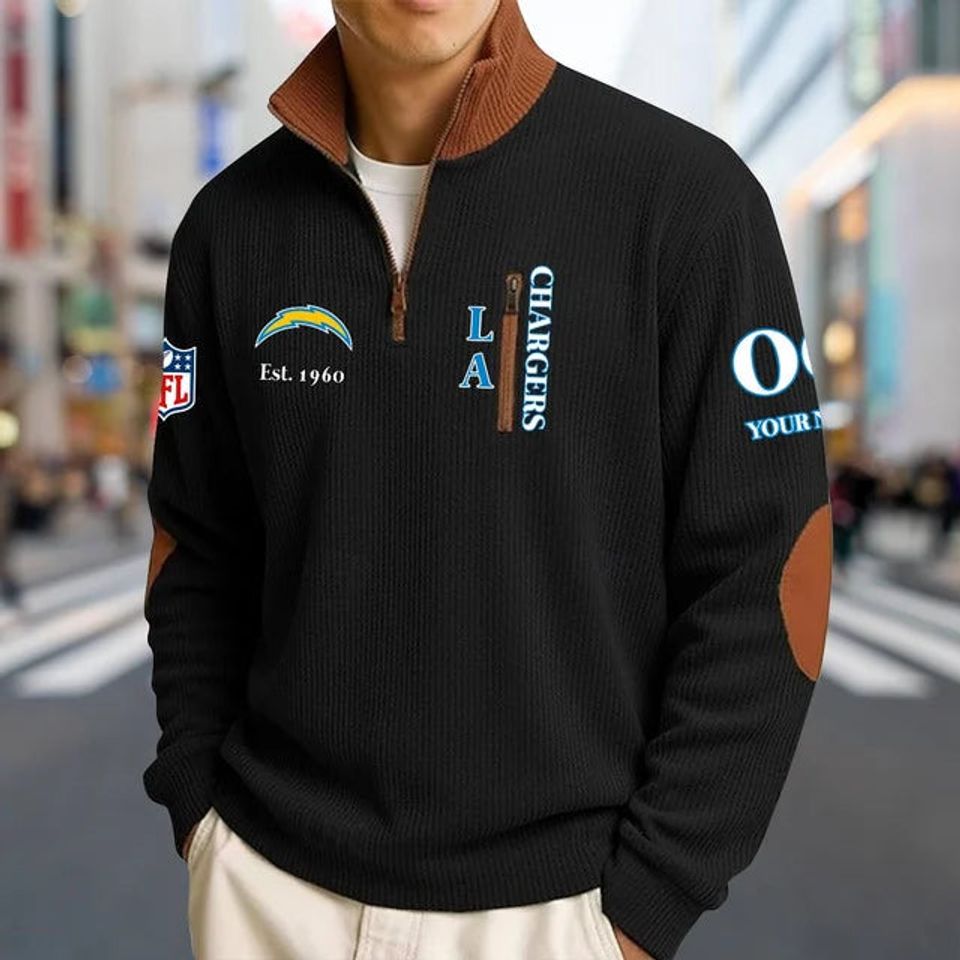 Customized Los Angeles Chargers Striped Quarter-Zip Sweatshirt