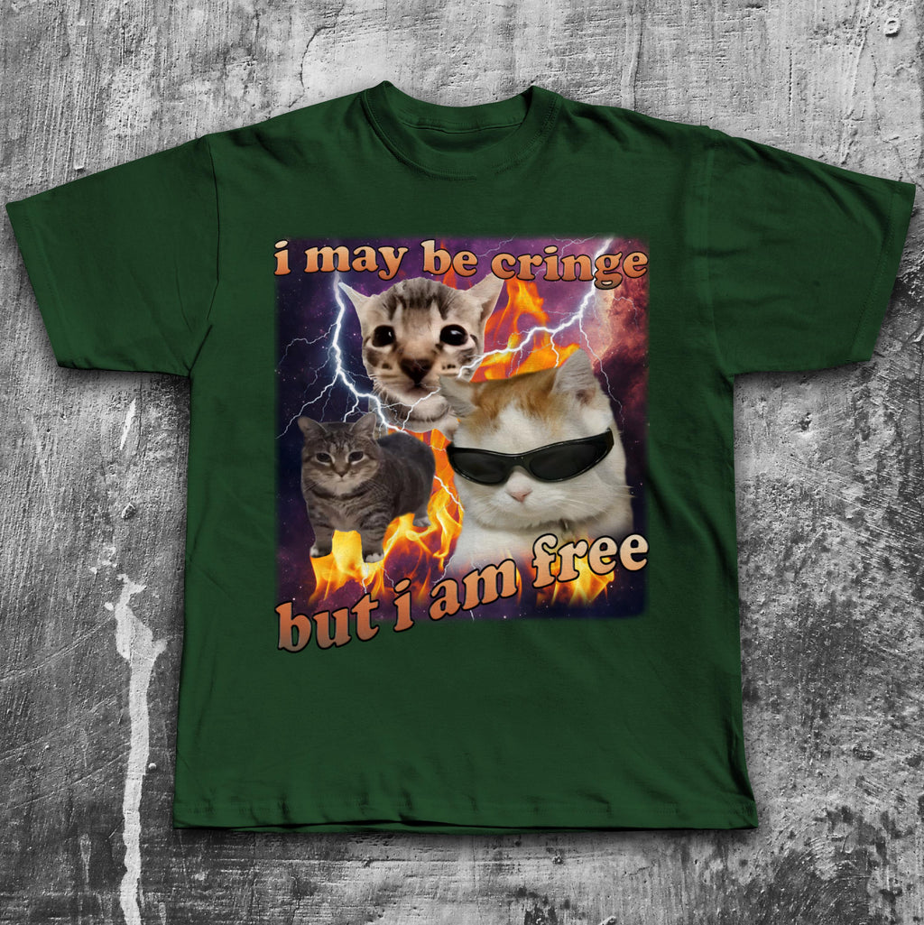 May Cringe Am Free Cat Meme Tee Woman Man Silly Cats Stupid Joke Ironic