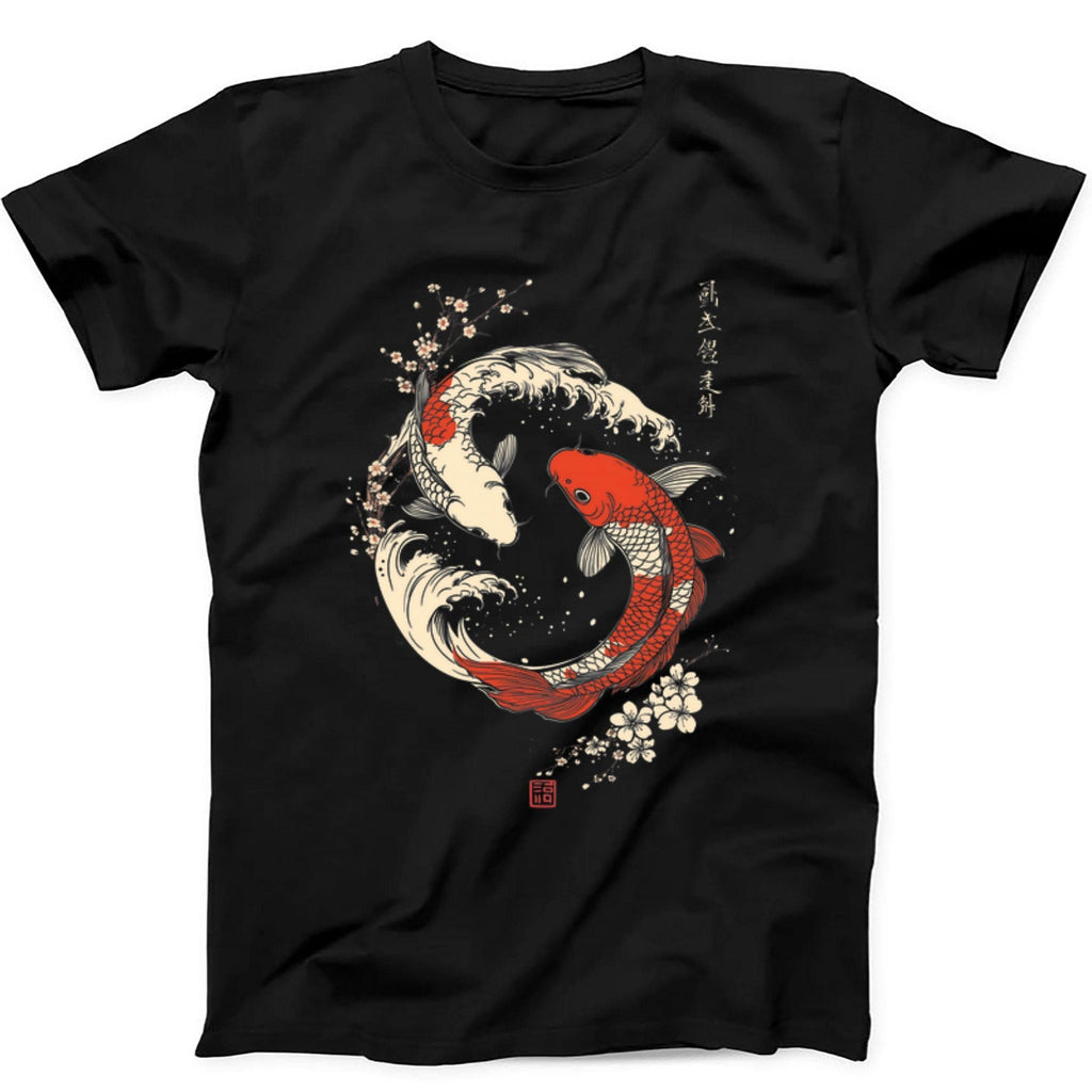Yin Yang Wave Off Koi Fish Cherry Blossoms Japanese Calligraphy Art Meme Tote Bag Black C414