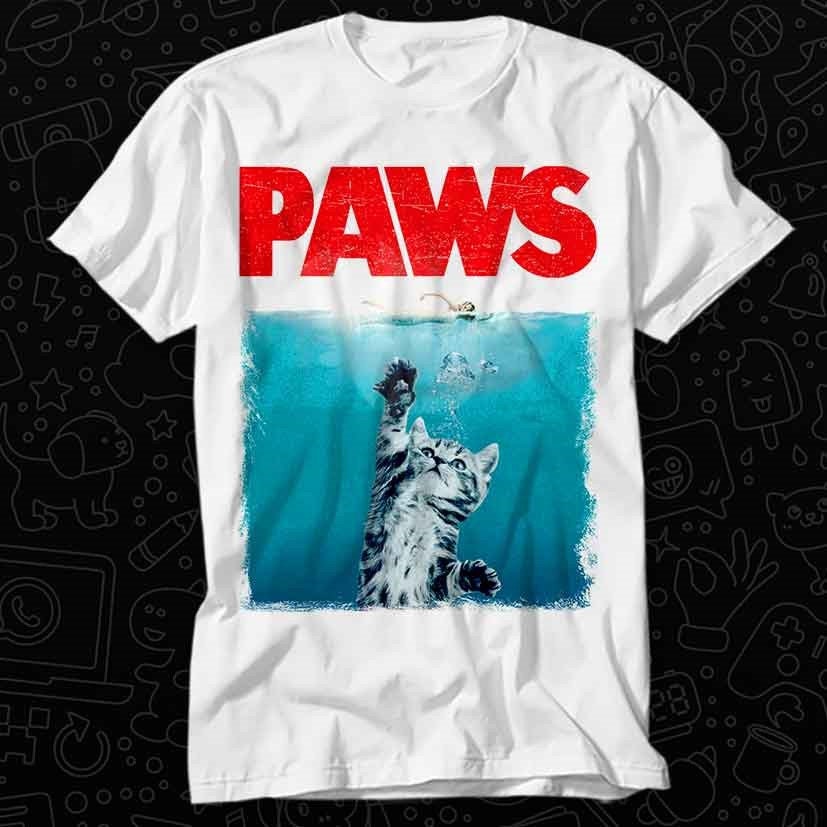 Paws Kitten Jaws Cat Tee Vintage Music Movie Oz119 Unisex