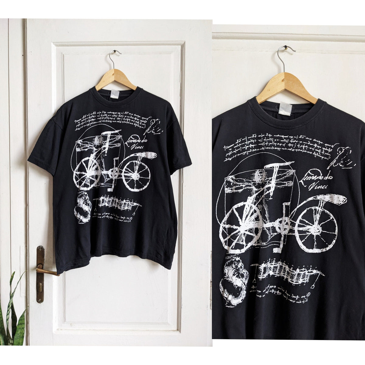 Vintage Leonardo Da Vinci Bicycle Art Sketch Tee Black Xl