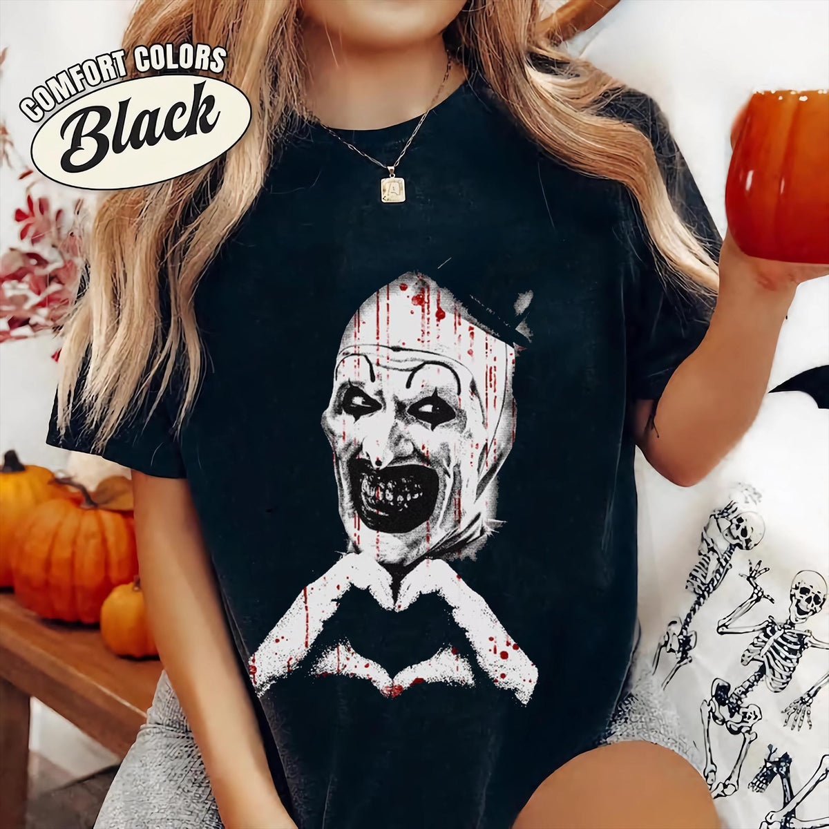 Art Clown Terrifier Scary Horror Clown Creepy Heart Hands Tee Spooky Slasher Fan Halloween Horror Movie
