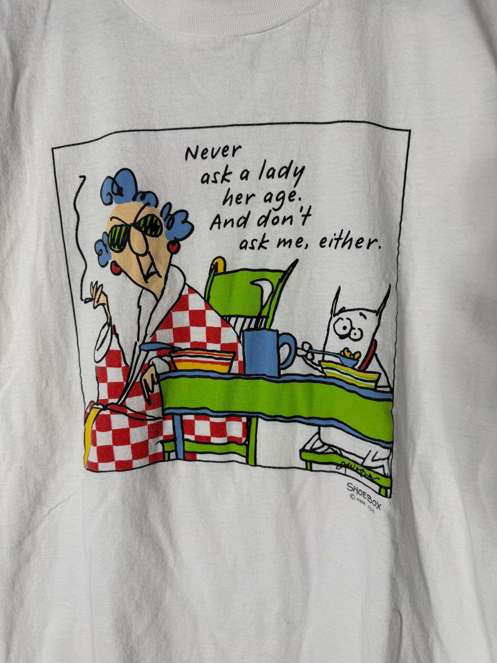 Vintage Never Ask Lady Age Don Ask Either Shoebox Art White Size Large