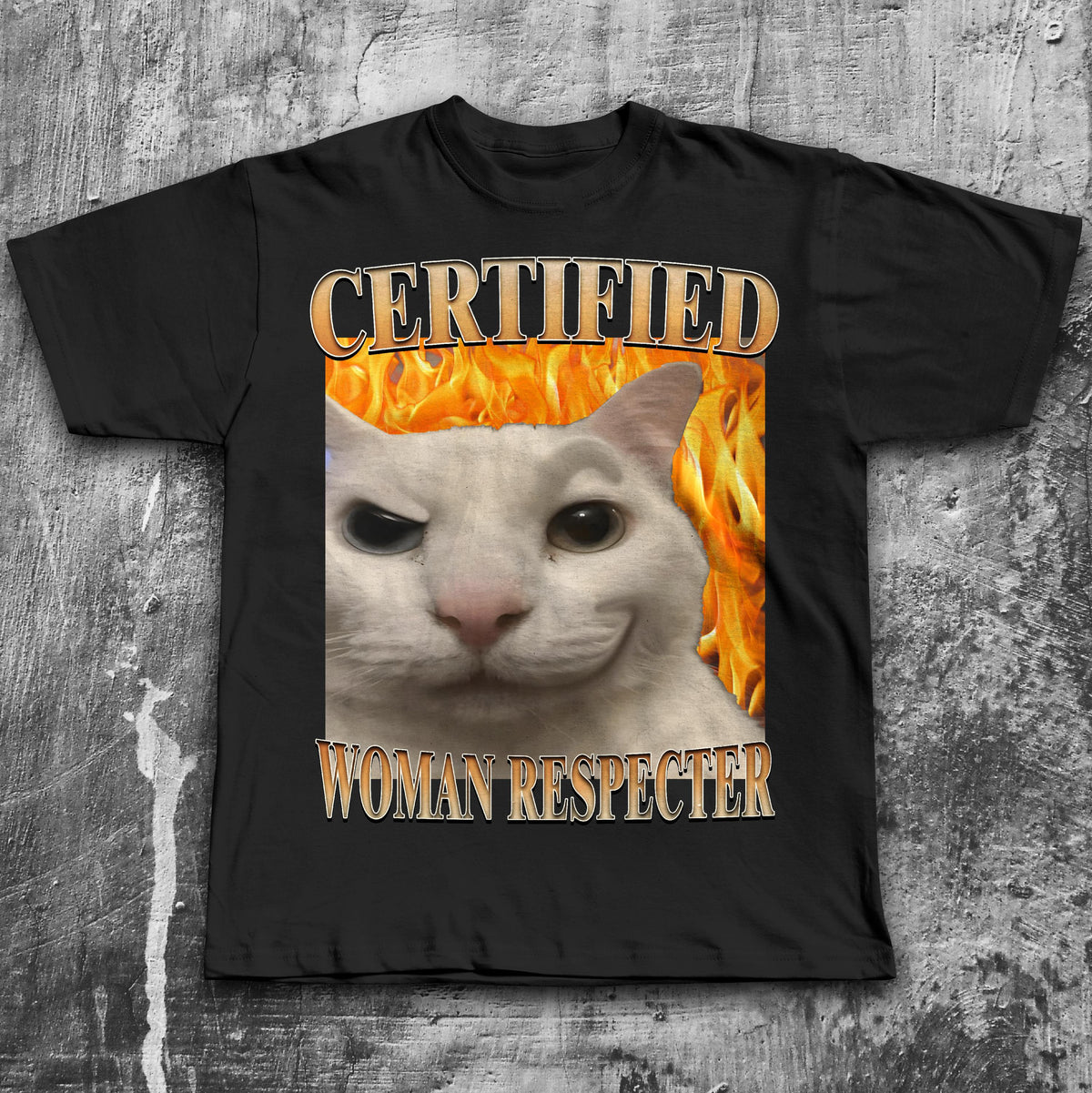 Certified Woman Respecter Cat Meme Tee Woman Man Silly Cats Ugly Stupid Joke Cringe Tees