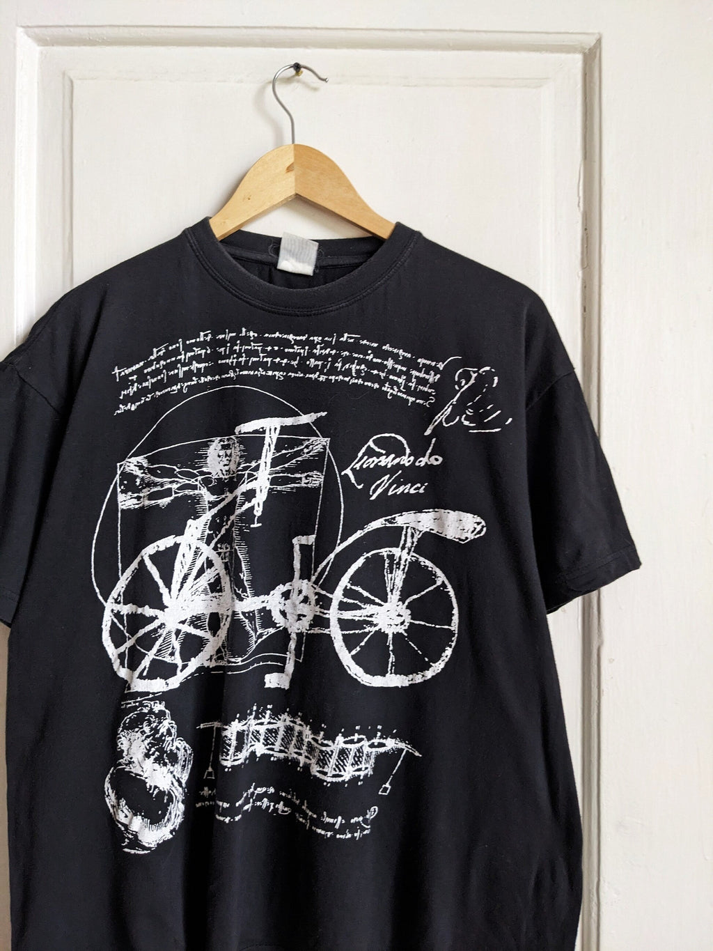 Vintage Leonardo Da Vinci Bicycle Art Sketch Tee Black Xl