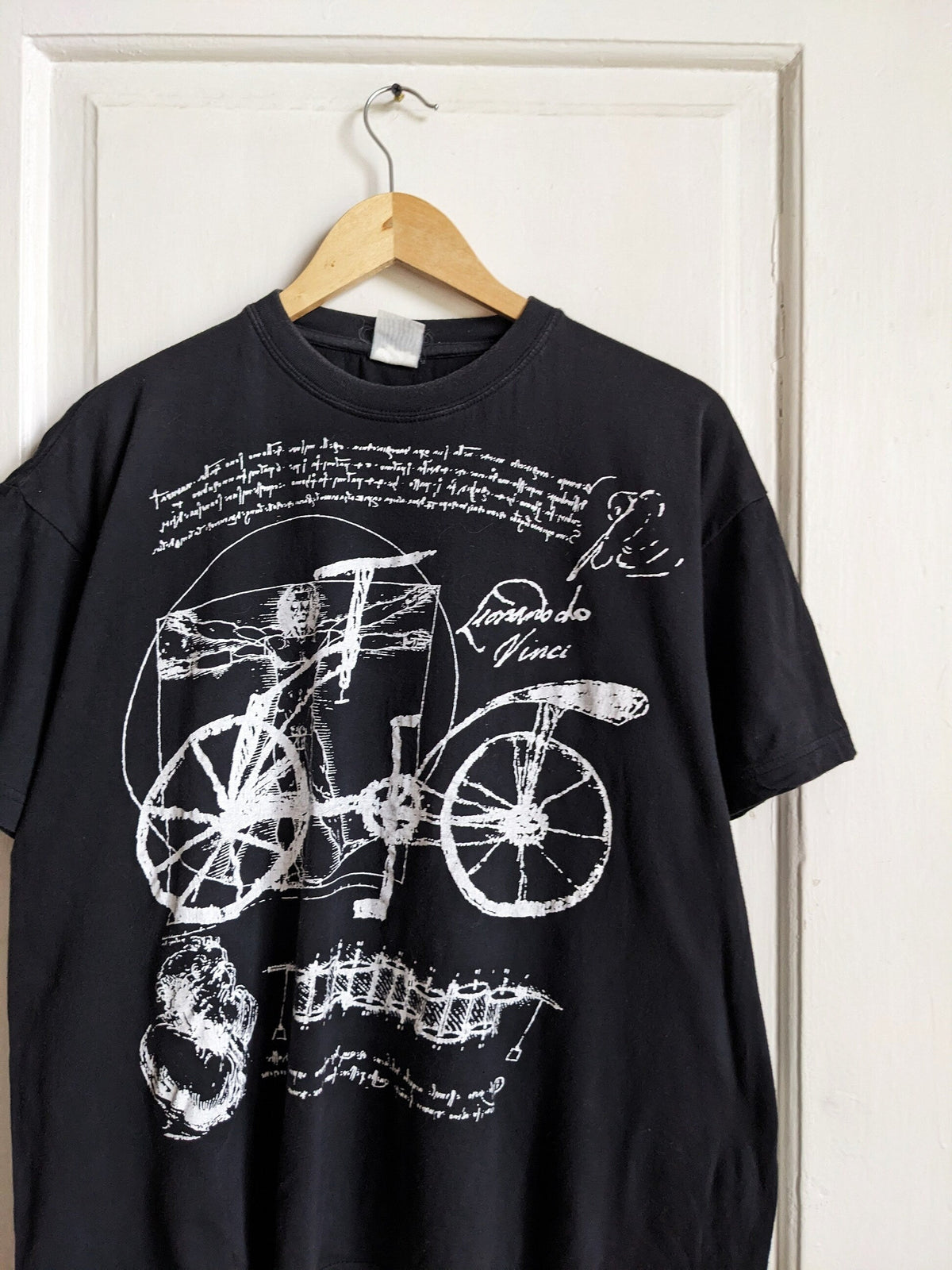 Vintage Leonardo Da Vinci Bicycle Art Sketch Tee Black Xl