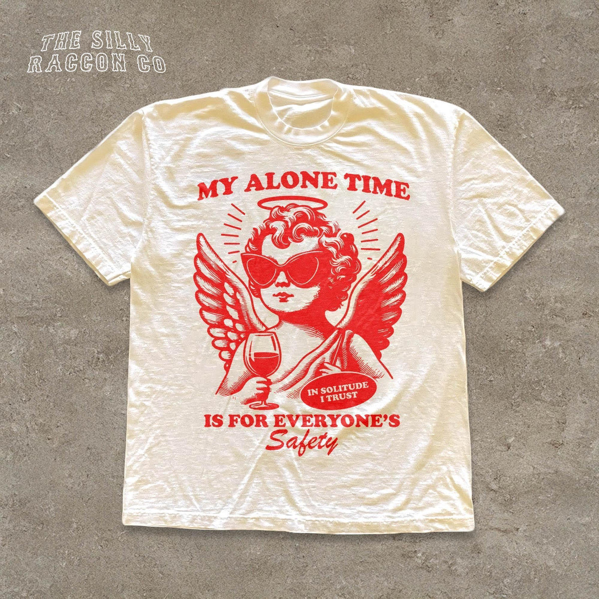 Retro Cherub Alone Time Safety Tee Sarcastic Introvert Tee Wine Lover Angel 90s