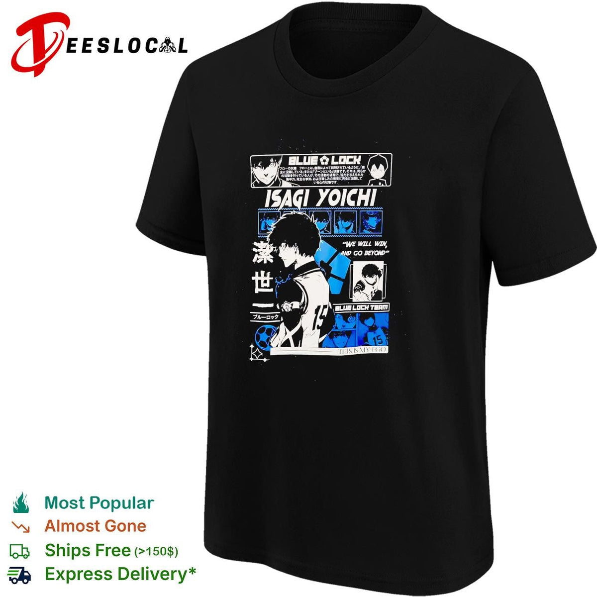 Blue Lock Isagi Yoichi character profile manga panel collage black poster shirt Unisex