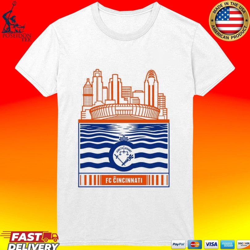 Fc Cincinnati Stadium With River And Flag Unisex