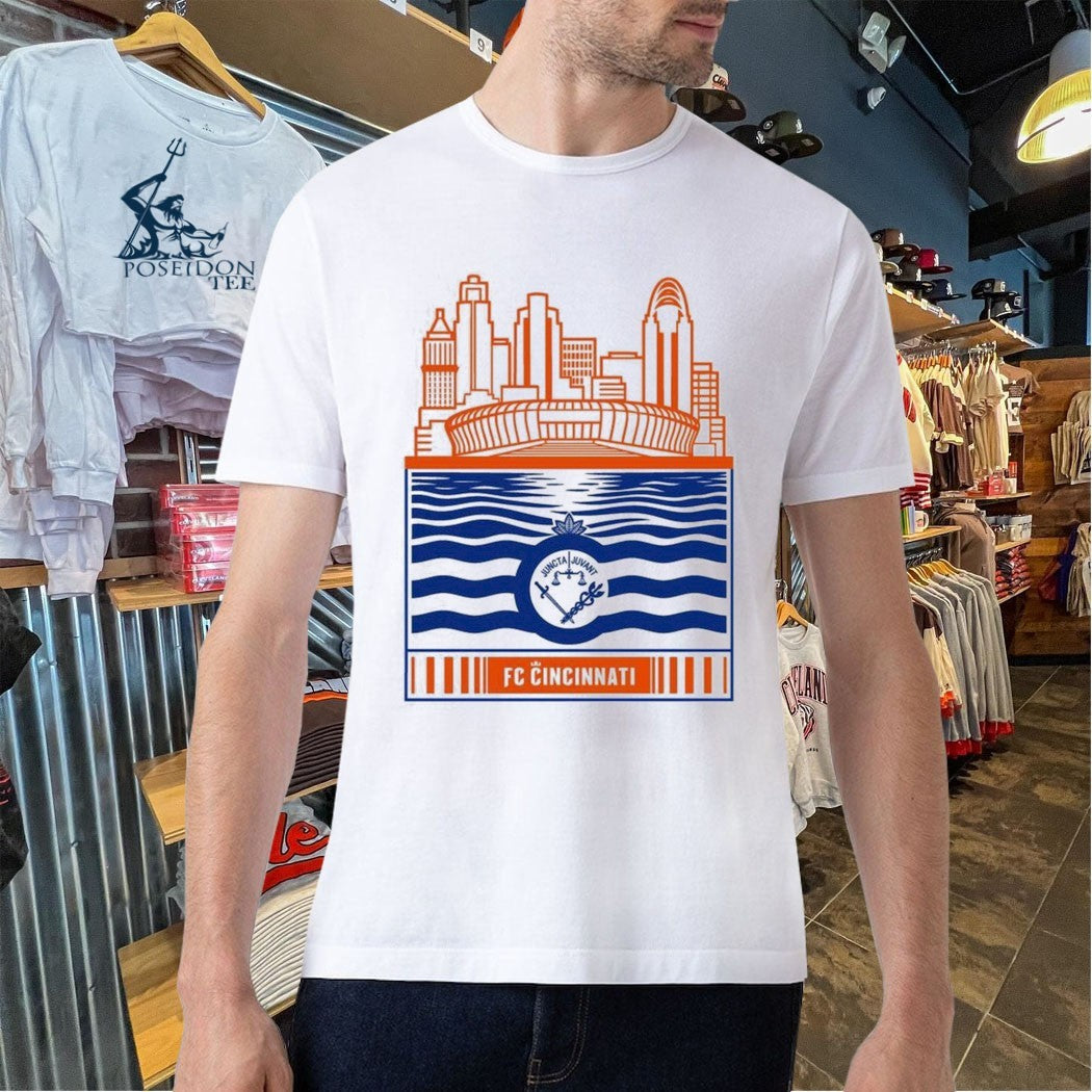 Fc Cincinnati Stadium With River And Flag Unisex
